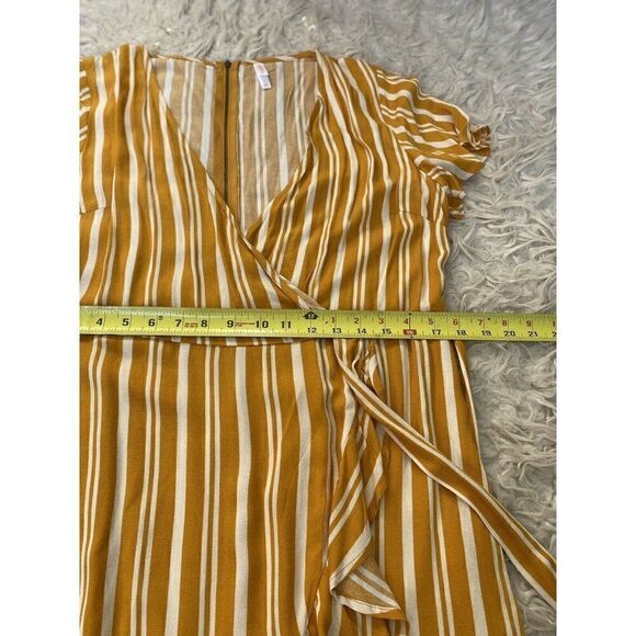 Xhilaration Striped Wrap Short Sleeve Ruffle Mini Dress -Mustard & White Size L - Picture 6 of 8